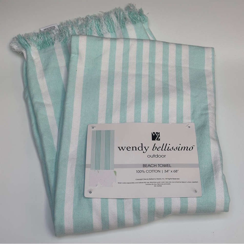 Wendy Bellissimo Outdoor Cotton Beach Towel 34x68 Aqua Stripe